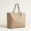 Duifgrijze Pasadena-tas van glad leer met gouden logo