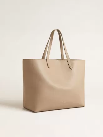 Duifgrijze Pasadena-tas van glad leer met gouden logo
