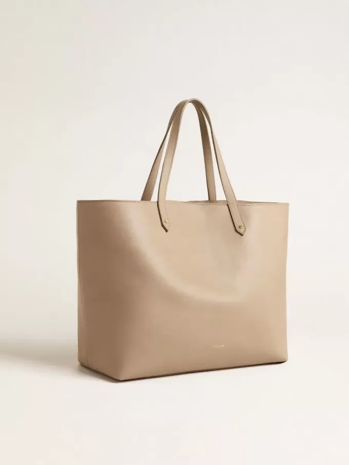 Duifgrijze Pasadena-tas van glad leer met gouden logo