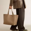 Duifgrijze Pasadena-tas van glad leer met gouden logo