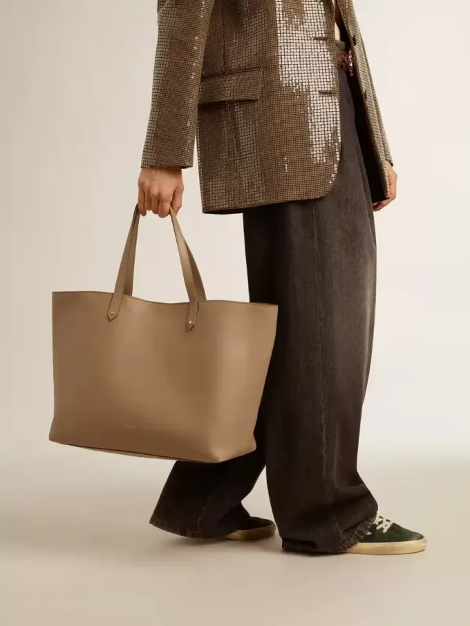 Duifgrijze Pasadena-tas van glad leer met gouden logo