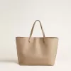 Duifgrijze Pasadena-tas van glad leer met gouden logo