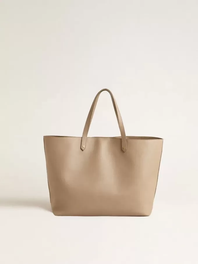 Duifgrijze Pasadena-tas van glad leer met gouden logo