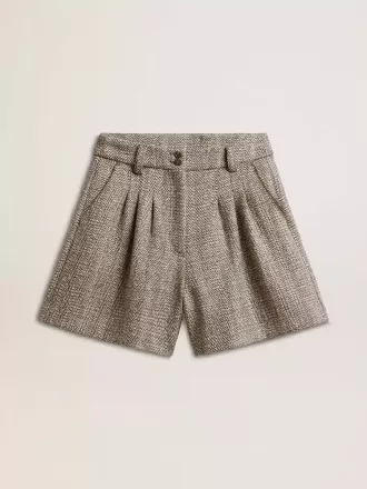 Ecru bruine damesshort van visgraatwol