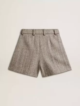 Ecru bruine damesshort van visgraatwol