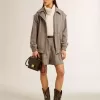 Ecru bruine damesshort van visgraatwol