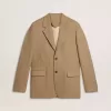 Enkelrijige blazer voor heren in een zandkleurige linnenmix met chevronpatroon.