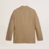 Enkelrijige blazer voor heren in een zandkleurige linnenmix met chevronpatroon.