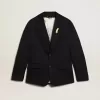 Enkelrijige herenblazer van donkerblauwe wollen gabardine
