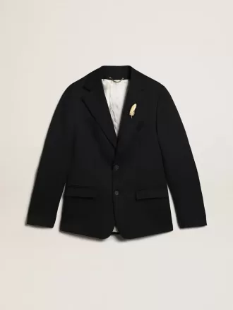 Enkelrijige herenblazer van donkerblauwe wollen gabardine