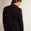 Enkelrijige herenblazer van donkerblauwe wollen gabardine