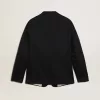 Enkelrijige herenblazer van donkerblauwe wollen gabardine