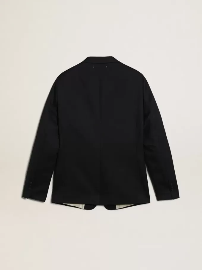 Enkelrijige herenblazer van donkerblauwe wollen gabardine