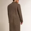 Enkelrijige wollen jas voor heren met beige en grijs visgraatmotief