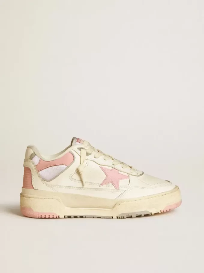 Forty2 voor dames met roze ster en witte leren hiellip