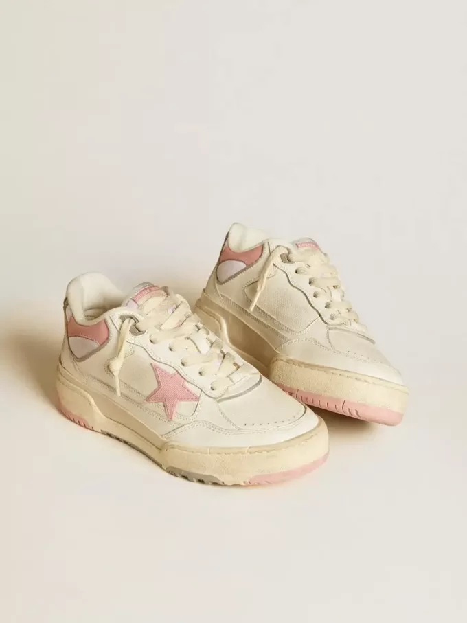 Forty2 voor dames met roze ster en witte leren hiellip