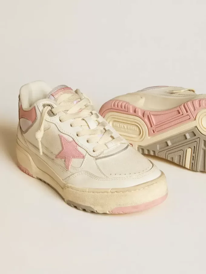 Forty2 voor dames met roze ster en witte leren hiellip