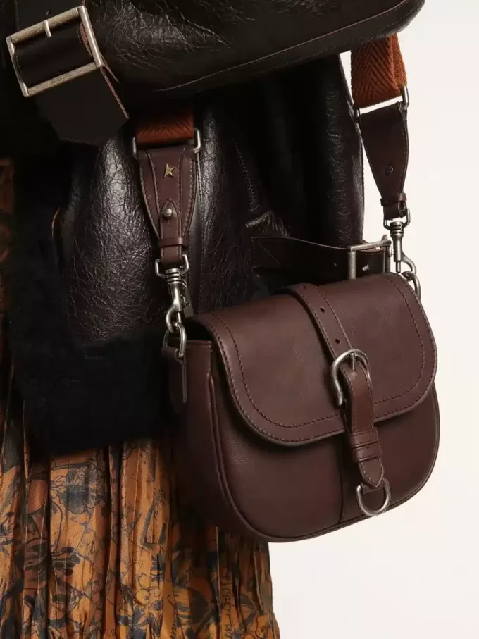 Francis-tas voor dames, klein, in donkerbruin leer