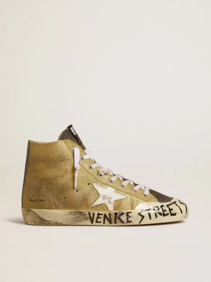 Francy LAB voor dames in goudkleurige glitter met witte leren ster