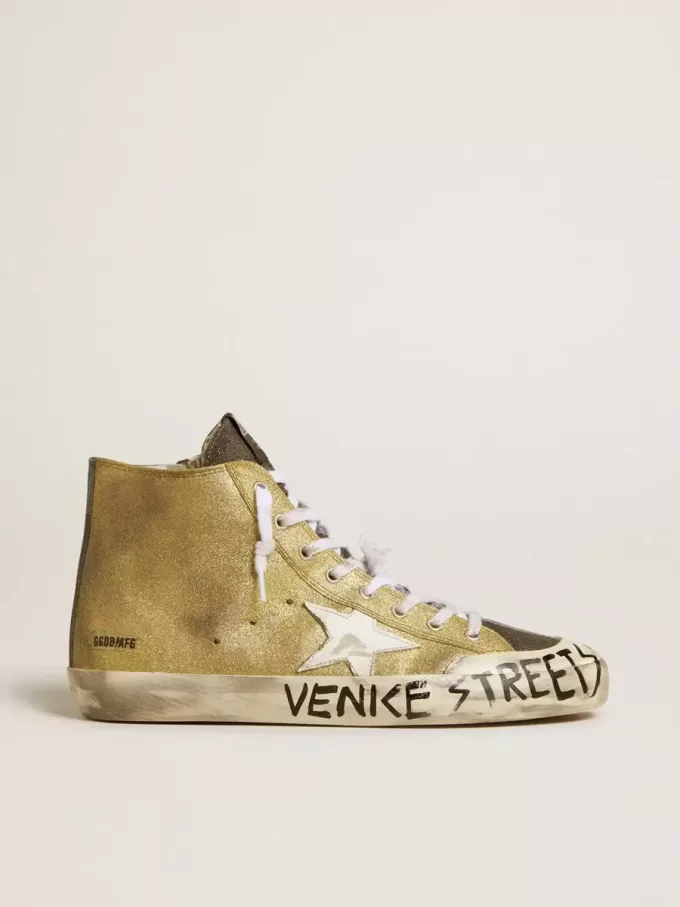 Francy LAB voor heren in goudkleurige glitter met witte leren ster