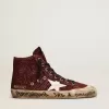 Francy Penstar in bordeauxrood glitter met witte leren ster