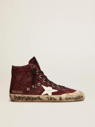 Francy Penstar in bordeauxrood glitter met witte leren ster