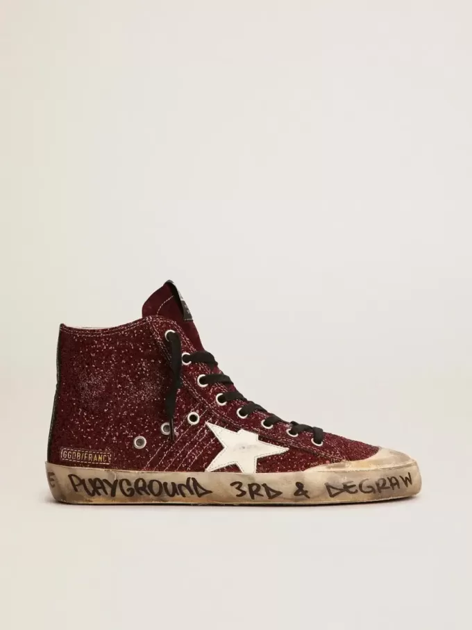Francy Penstar in bordeauxrood glitter met witte leren ster