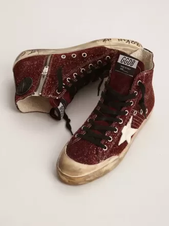 Francy Penstar in bordeauxrood glitter met witte leren ster