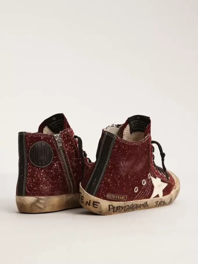 Francy Penstar in bordeauxrood glitter met witte leren ster