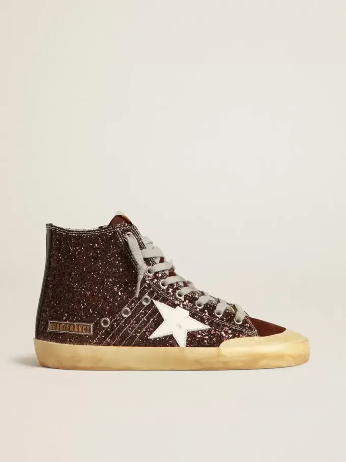 Francy Penstar in bruin glitter met witte leren ster