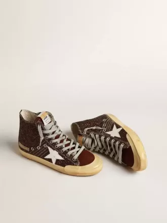 Francy Penstar in bruin glitter met witte leren ster