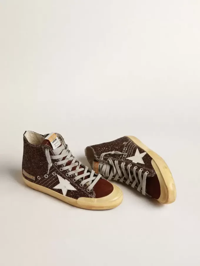 Francy Penstar in bruin glitter met witte leren ster