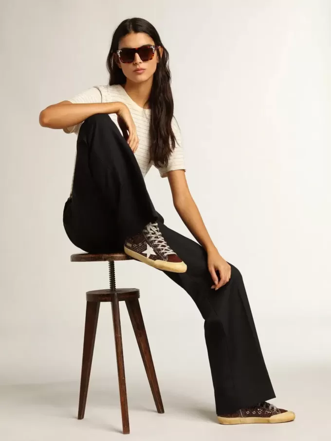 Francy Penstar in bruin glitter met witte leren ster