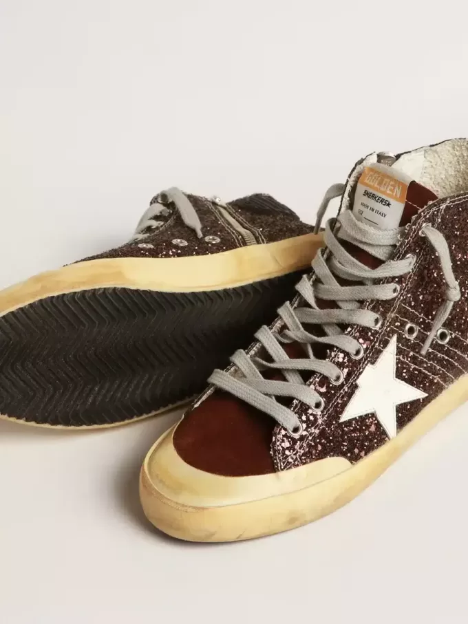 Francy Penstar in bruin glitter met witte leren ster