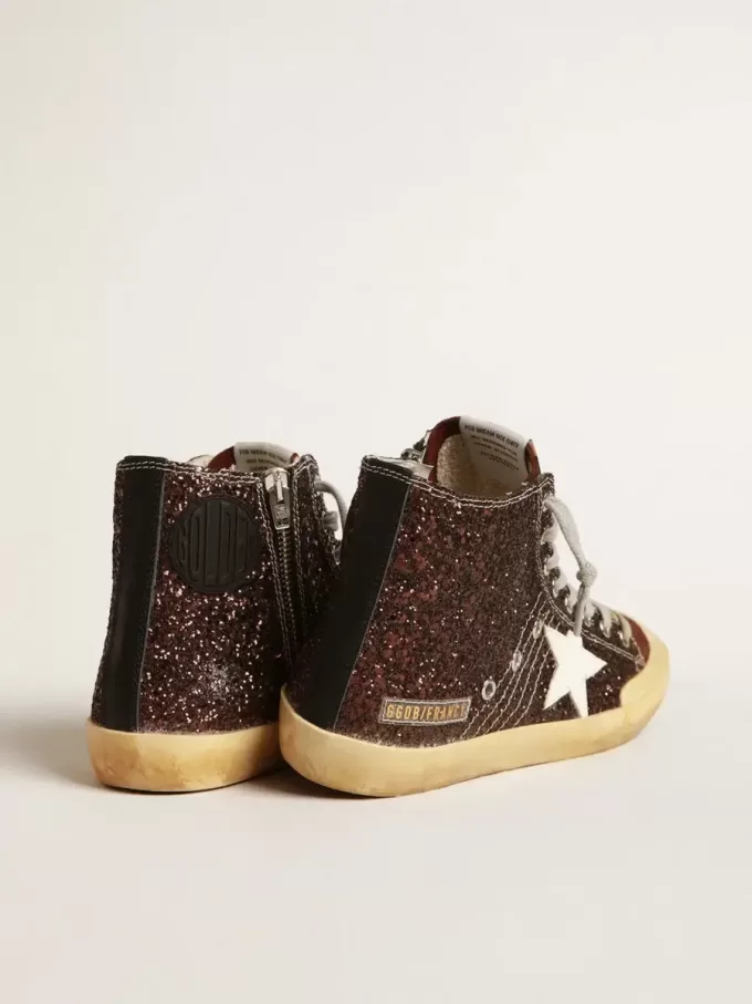 Francy Penstar in bruin glitter met witte leren ster