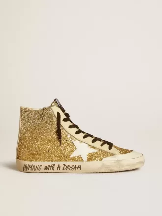 Francy Penstar in goudglitter met witte leren ster