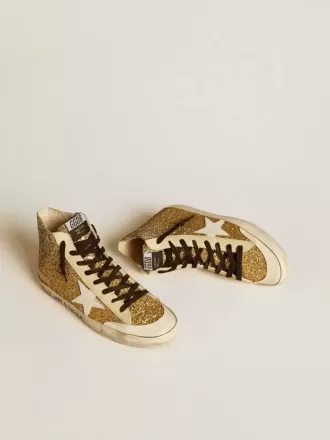 Francy Penstar in goudglitter met witte leren ster