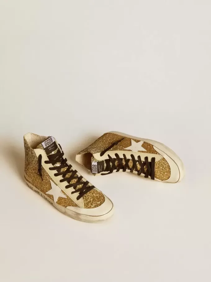 Francy Penstar in goudglitter met witte leren ster