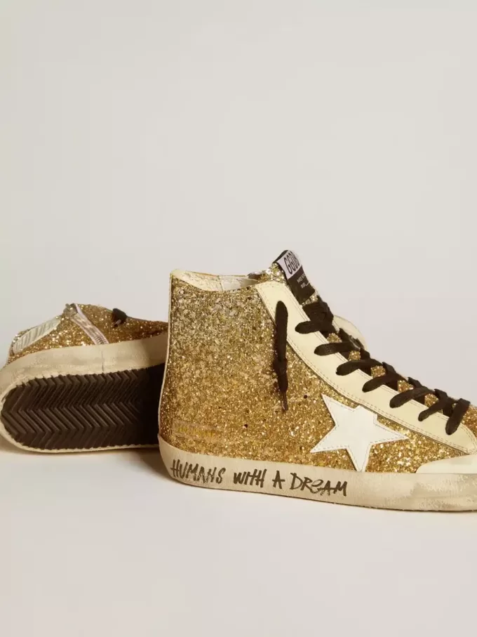 Francy Penstar in goudglitter met witte leren ster
