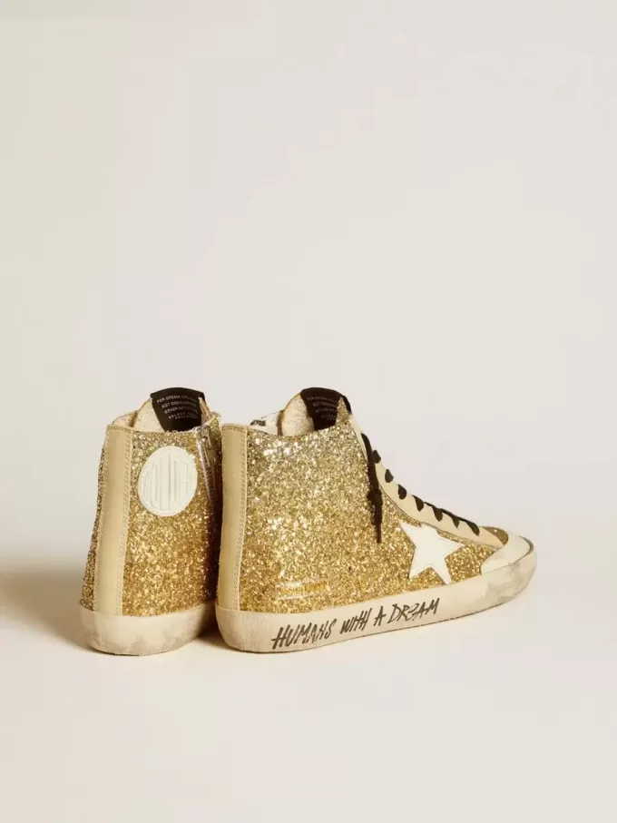 Francy Penstar in goudglitter met witte leren ster