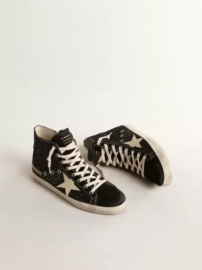 Francy Penstar LTD in glitter met ivoorkleurige ster en zwarte hielband