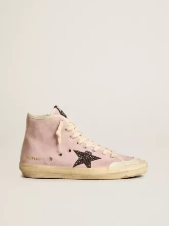 Francy Penstar voor dames in roze suède met grijze glitterster