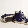 Francy Penstar voor heren in blauwe pailletten met ijsgrijze suède ster