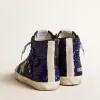 Francy Penstar voor heren in blauwe pailletten met ijsgrijze suède ster