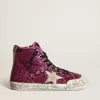 Francy sneakers met pailletten en handgeschreven letters op de buitenzool