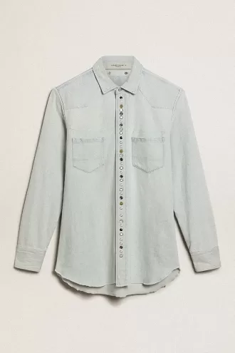 Gebleekt denim overhemd voor heren met gehamerde studs