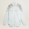 Gebleekte boyfriend-shirt voor dames met cabochon-kristallen