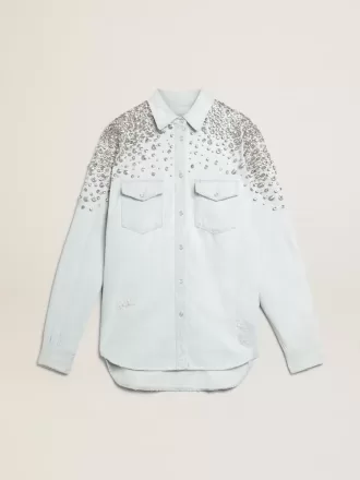 Gebleekte boyfriend-shirt voor dames met cabochon-kristallen