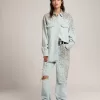 Gebleekte boyfriend-shirt voor dames met cabochon-kristallen