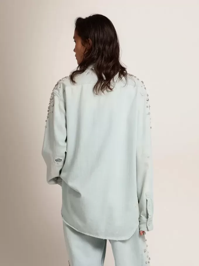 Gebleekte boyfriend-shirt voor dames met cabochon-kristallen